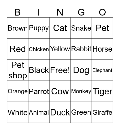 Animals  Bingo Card