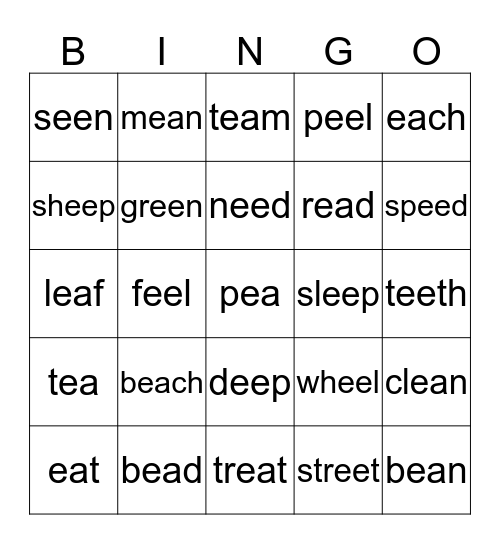 ea and ee words Bingo Card