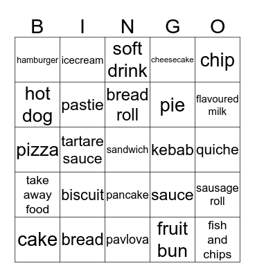 Prepared Food Bingo Card