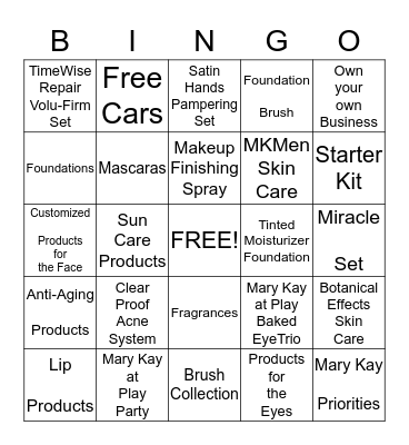 MARY KAY Bingo Card