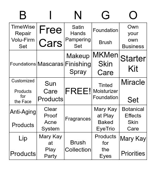 MARY KAY Bingo Card