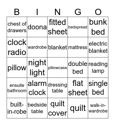 BEDROOM Bingo Card