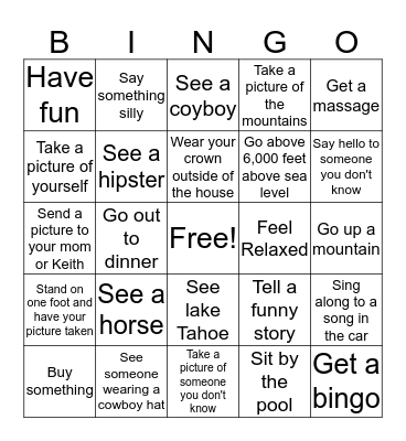 Reno Bachelorette  Bingo Card