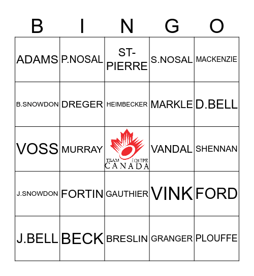 Team Canada BINGO de l’Équipe Canada Bingo Card