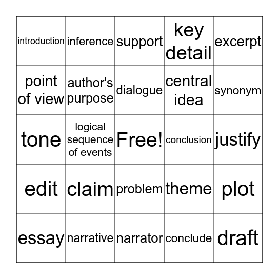 SBAC Bingo Card