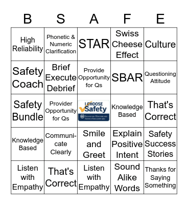 Safety Bingo  Bingo Card