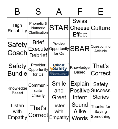 Safety Bingo  Bingo Card