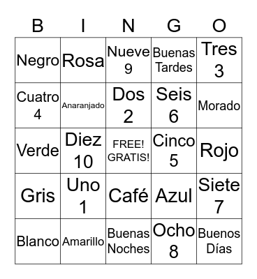 Spanish BINGO  Bingo Card