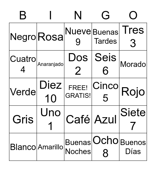 Spanish BINGO  Bingo Card