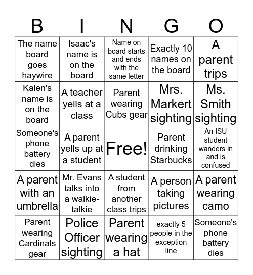 Reunification Bingo Card