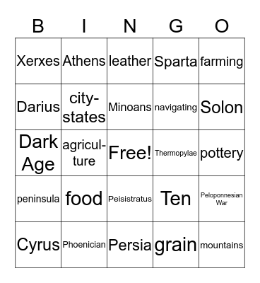 GREECE Bingo Card