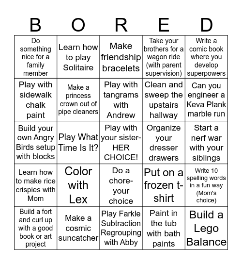 BORED BINGO Card