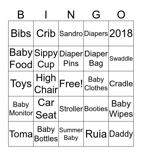Ruia's Baby Shower! Bingo Card