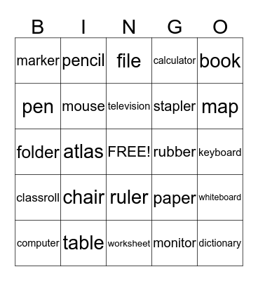 Classroom Bingo Card