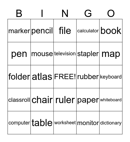 Classroom Bingo Card