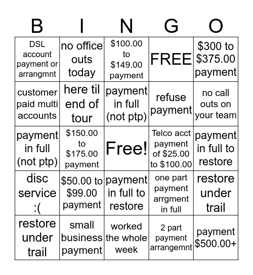 Commerce Super Collector  Bingo Card