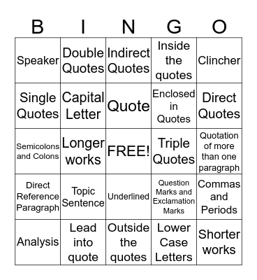 Mrs. Sanchirico and Ms. Baker's Quotation Bingo Card