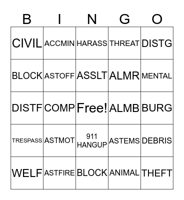 CALL TAKE BINGO Card