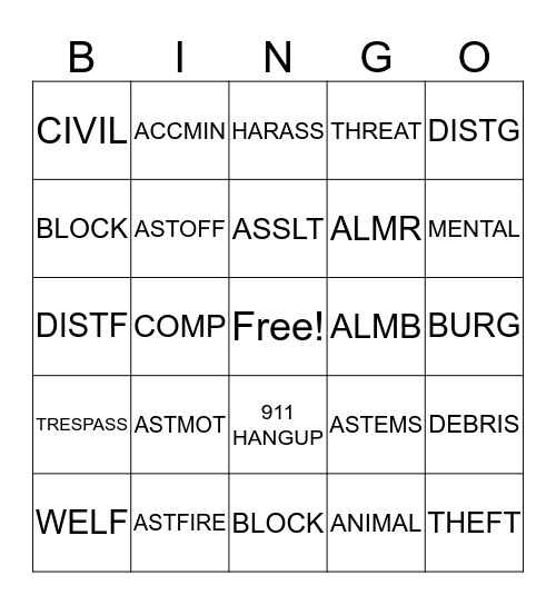 CALL TAKE BINGO Card