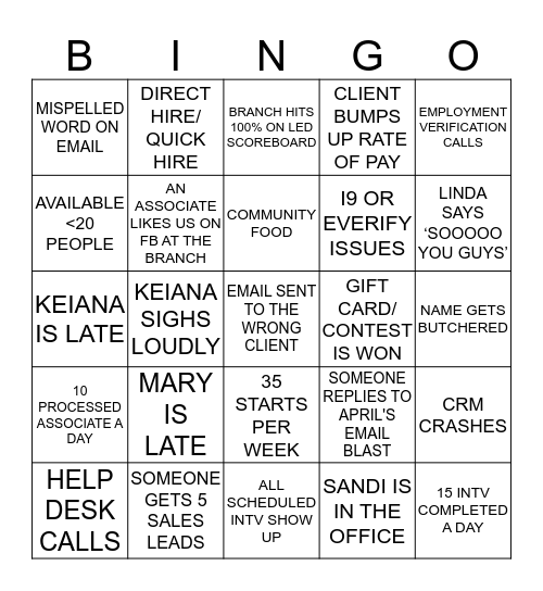office bingo #2 Bingo Card