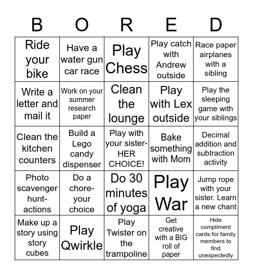 BORED BINGO Card