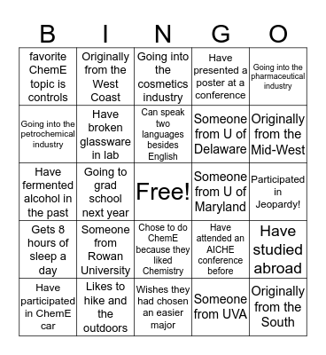 ChemE BINGO Card