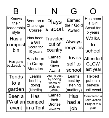 GLOW Get to Know You Bingo Card