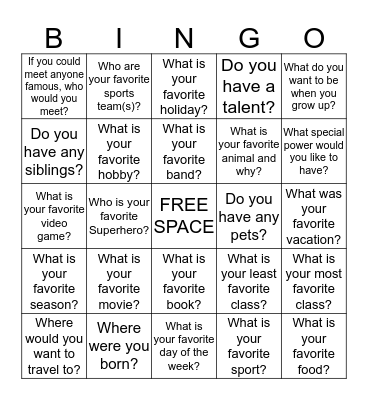 Getting to Know You Bingo Card