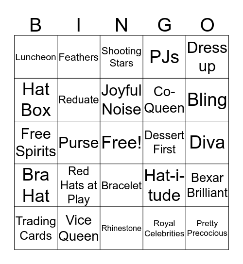 Viva Fiesta Red Hatters Bingo Card