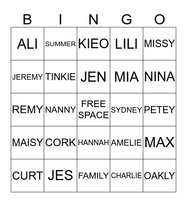 FAMILY BINGO Card