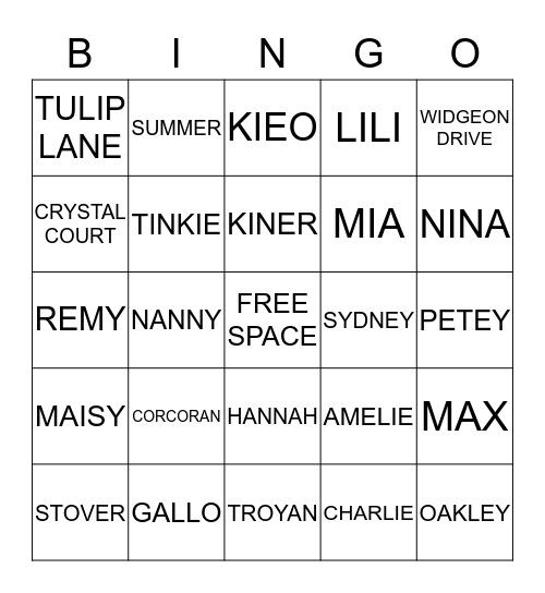 FAMILY BINGO Card