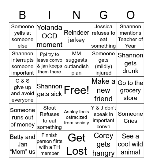 Finland Trip Bingo Card