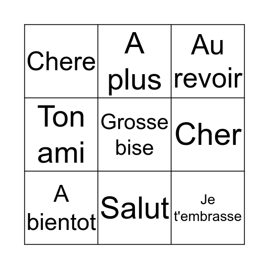 Salutation & Formule de Politesse Bingo Card