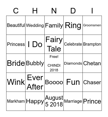 Princess Bindi's Bingo Card