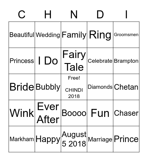 Princess Bindi's Bingo Card