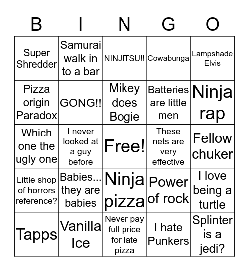 TMNT Bingo Card