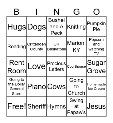 Keeling Family Bingo Card