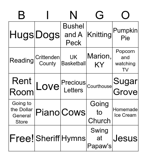 Keeling Family Bingo Card
