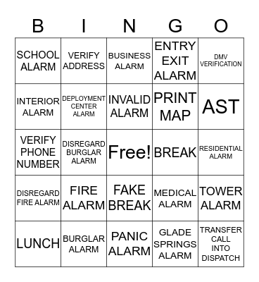 ALARM ROOM BINGO Card