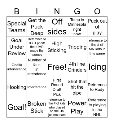 UMD vs Notre Dame Bingo Card