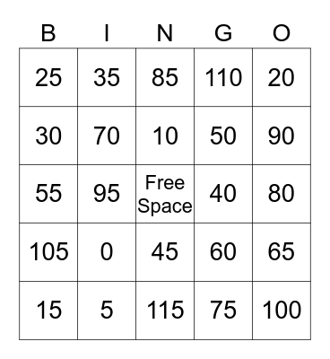 Counting By 5's and 10's BINGO Card