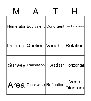 Math MCA Vocabulary Bingo Card