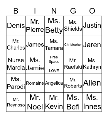 HCKA Room 111 Name Bingo Card