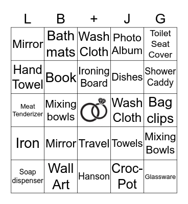 Tina's Wedding Shower Bingo  Bingo Card