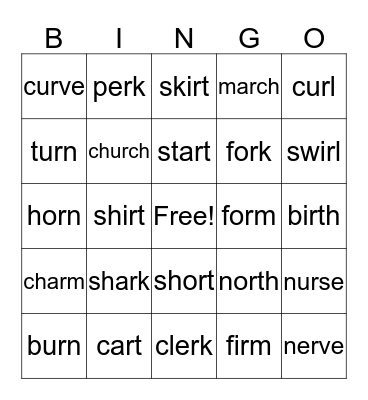 R-Controlled Vowels Bingo Card