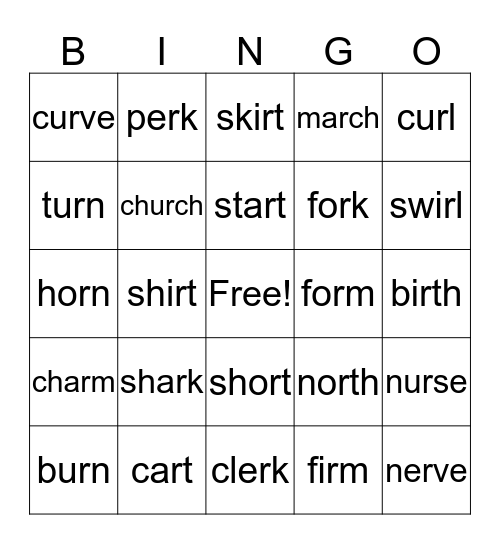 R-Controlled Vowels Bingo Card