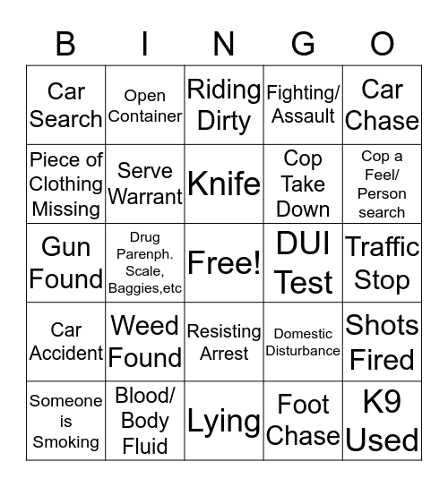 Live PD Bingo Card