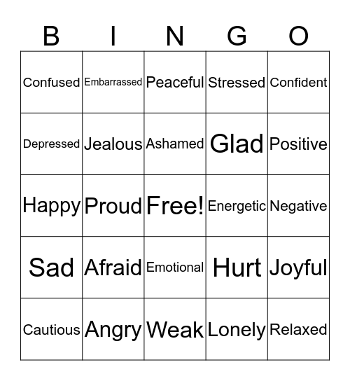 EMOTIONS Bingo Card