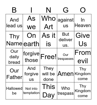 Our Father Bingo Card