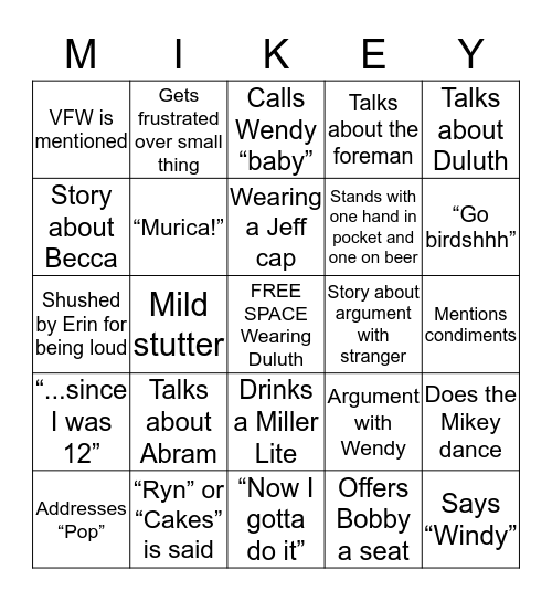 Mikey Bingo Card